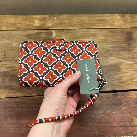 New Vera Bradley Floral Burnt Orange and Black Phone Wristlet in Moorish. - Picture 7 of 8